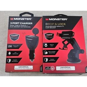 Monster 3 Port Charger‎ Dual USB Socket Extension & Car Mount Drop Lock Lot